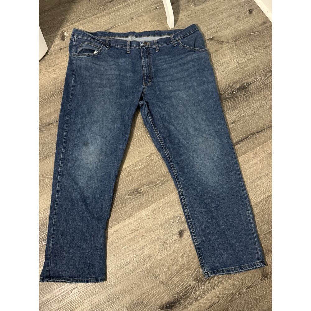 Men’s Wrangler Jeans, Medium Wash, Some Stains, Size 48x30, Relaxed Fit